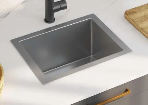 Chiuvetă de bucătărie lucrată manual, oțel inoxidabil - 1/5