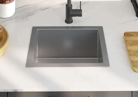 Chiuvetă de bucătărie lucrată manual, oțel inoxidabil - 3/5