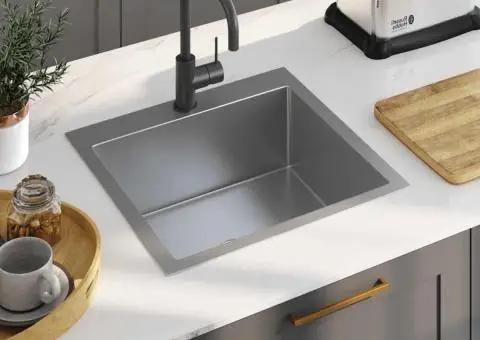 Chiuvetă de bucătărie lucrată manual, oțel inoxidabil - 1/5