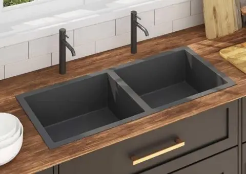 Chiuvetă de bucătărie lucrată manual, negru, oțel inoxidabil - 1/5