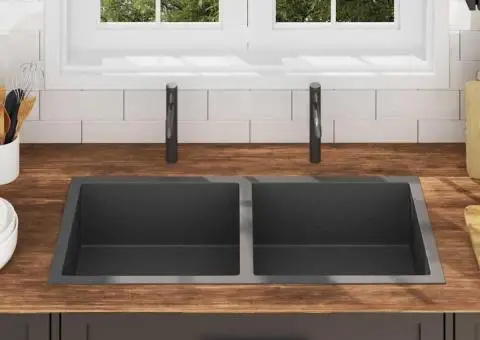 Chiuvetă de bucătărie lucrată manual, negru, oțel inoxidabil - 3/5