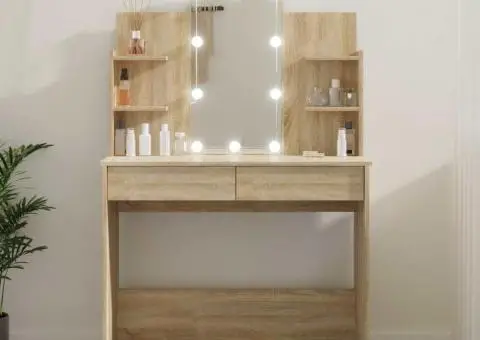 Masă de toaletă cu LED, stejar sonoma, 96x40x142 cm - 1/5