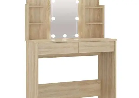 Masă de toaletă cu LED, stejar sonoma, 96x40x142 cm - 2/5