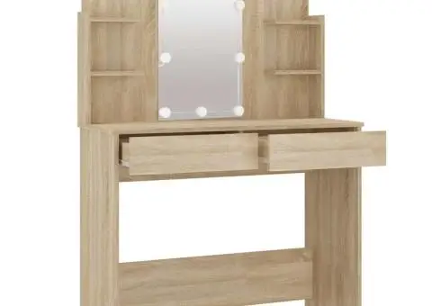 Masă de toaletă cu LED, stejar sonoma, 96x40x142 cm - 3/5