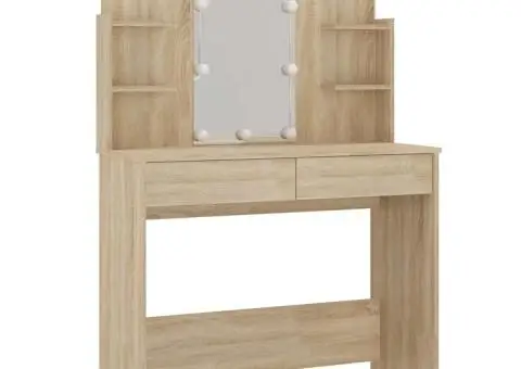 Masă de toaletă cu LED, stejar sonoma, 96x40x142 cm - 4/5