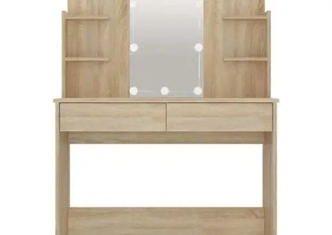 Masă de toaletă cu LED, stejar sonoma, 96x40x142 cm - 5/5