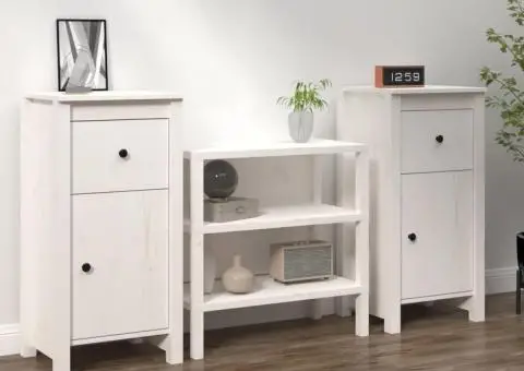 Servante, 2 buc., alb, 40x35x80 cm, lemn masiv de pin - 1/5