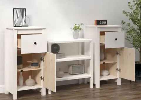 Servante, 2 buc., alb, 40x35x80 cm, lemn masiv de pin - 3/5