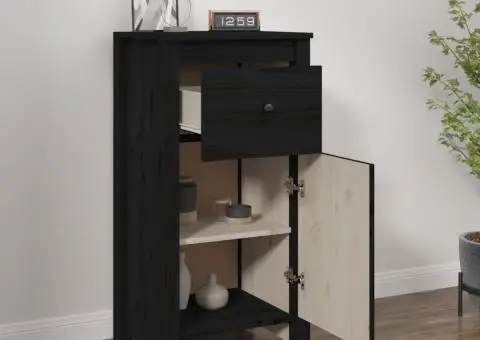 Servantă, negru, 40x35x80 cm, lemn masiv de pin - 3/5