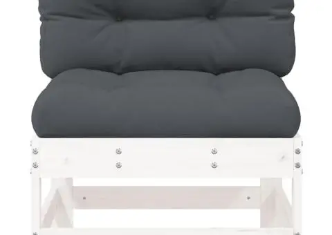Canapea de mijloc cu perne, alb, lemn masiv de pin - 3/5