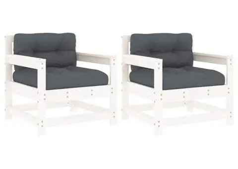 Scaune de grădină cu perne, 2 buc., alb, lemn masiv de pin - 2/5