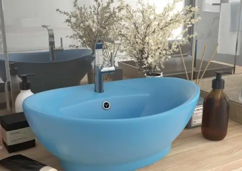 Chiuvetă lux cu preaplin, bleu mat, 58,5x39 cm, ceramică, oval - 1/5