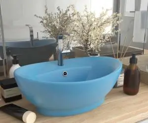 vidaXL Chiuvetă lux cu preaplin, bleu mat, 58,5x39 cm, ceramică, oval