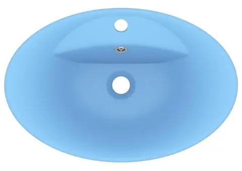 Chiuvetă lux cu preaplin, bleu mat, 58,5x39 cm, ceramică, oval - 4/5
