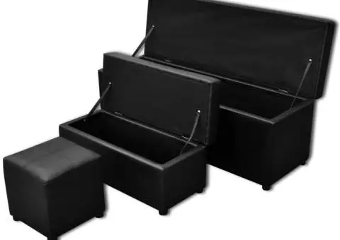 Set banchetă depozitare, piele eco, taburet pt. picioare, negru, 3 buc - 1/5