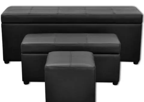 Set banchetă depozitare, piele eco, taburet pt. picioare, negru, 3 buc - 2/5