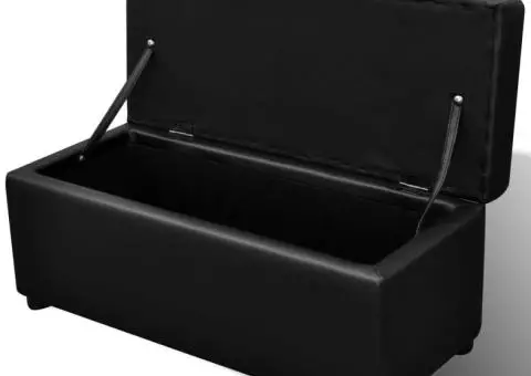 Set banchetă depozitare, piele eco, taburet pt. picioare, negru, 3 buc - 3/5