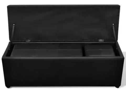 Set banchetă depozitare, piele eco, taburet pt. picioare, negru, 3 buc - 4/5