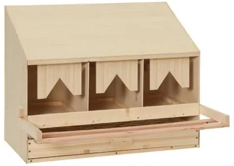 Cuibar găini cu 3 compartimente, 72x33x54 cm, lemn masiv pin - 1/5