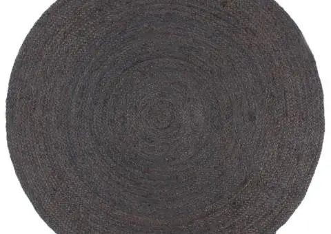 Covor lucrat manual, gri închis, 240 cm, iută, rotund - 1/5