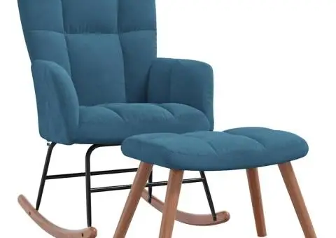 Scaun balansoar cu taburet, albastru, catifea - 2/5