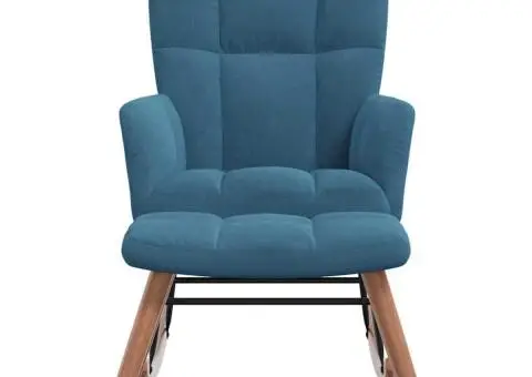 Scaun balansoar cu taburet, albastru, catifea - 3/5