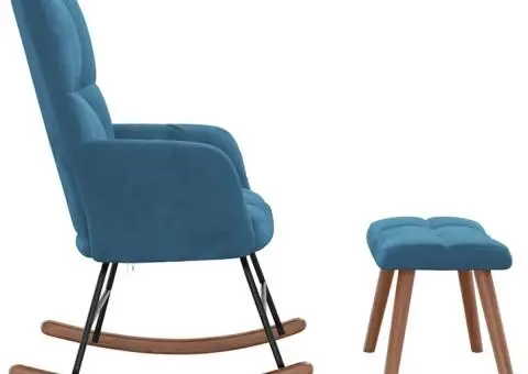 Scaun balansoar cu taburet, albastru, catifea - 4/5