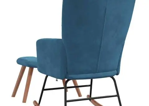 Scaun balansoar cu taburet, albastru, catifea - 5/5