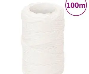 vidaXL Frânghie de barcă, alb complet, 2 mm, 100 m, polipropilenă