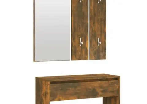 Set de mobilier pentru hol, stejar fumuriu, lemn prelucrat - 2/5