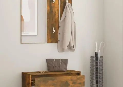 Set de mobilier pentru hol, stejar fumuriu, lemn prelucrat - 3/5