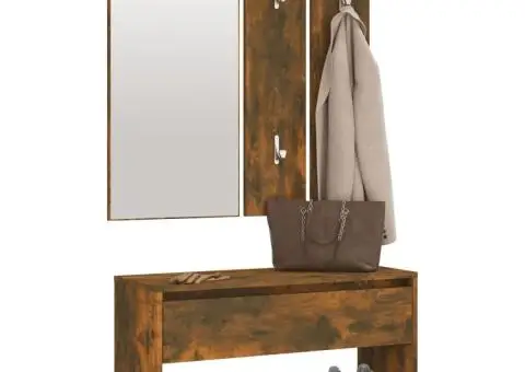 Set de mobilier pentru hol, stejar fumuriu, lemn prelucrat - 4/5