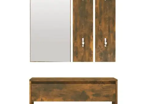 Set de mobilier pentru hol, stejar fumuriu, lemn prelucrat - 5/5