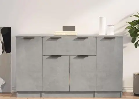 Servante, 3 piese, gri beton, lemn prelucrat - 1/5