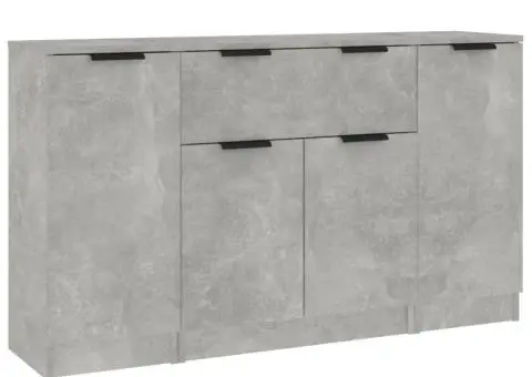Servante, 3 piese, gri beton, lemn prelucrat - 2/5