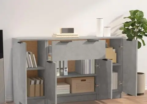 Servante, 3 piese, gri beton, lemn prelucrat - 3/5