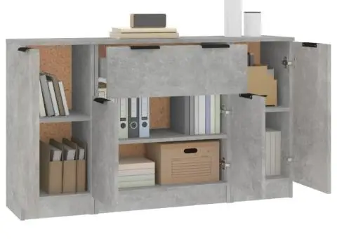 Servante, 3 piese, gri beton, lemn prelucrat - 4/5