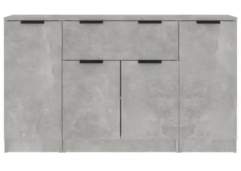 Servante, 3 piese, gri beton, lemn prelucrat - 5/5