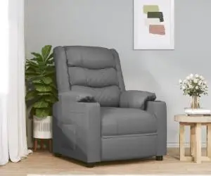 vidaXL Fotoliu de masaj electric, gri, piele ecologică