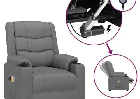 Fotoliu de masaj electric, gri, piele ecologică - 2/5