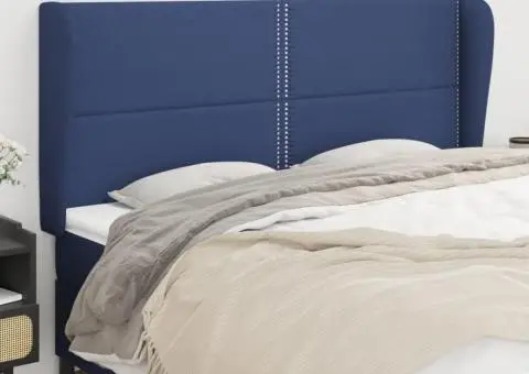 Tăblie de pat cu aripioare, albastru, 183x23x118/128 cm, textil - 1/5