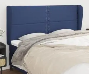 vidaXL Tăblie de pat cu aripioare, albastru, 183x23x118/128 cm, textil