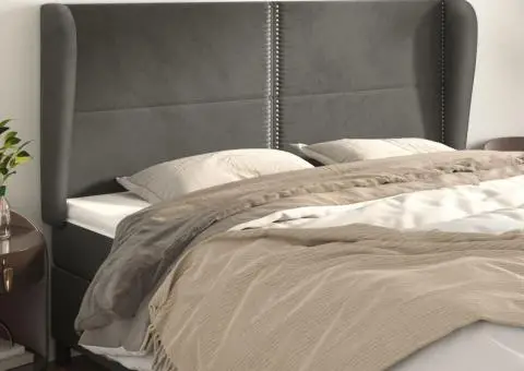 Tăblie de pat cu aripioare gri închis 203x23x118/128 cm catifea - 1/5