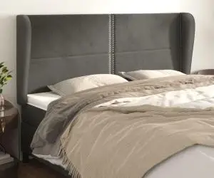 vidaXL Tăblie de pat cu aripioare gri închis 203x23x118/128 cm catifea