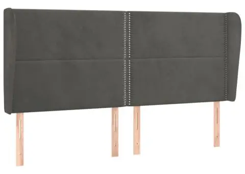 Tăblie de pat cu aripioare gri închis 203x23x118/128 cm catifea - 2/5