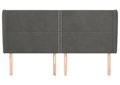 Tăblie de pat cu aripioare gri închis 203x23x118/128 cm catifea - 3/5