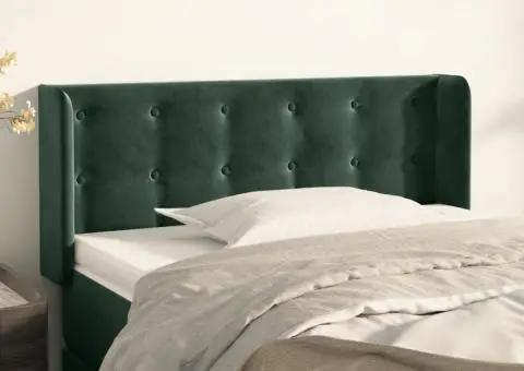 Tăblie de pat cu aripioare verde închis 103x16x78/88 cm catifea - 1/5