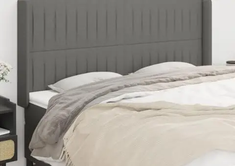 Tăblie de pat cu aripioare gri închis 183x16x118/128 cm textil - 1/5