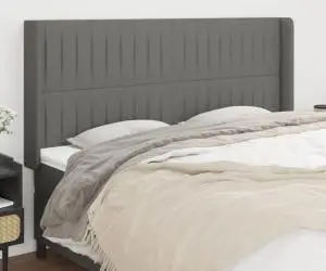 vidaXL Tăblie de pat cu aripioare gri închis 183x16x118/128 cm textil