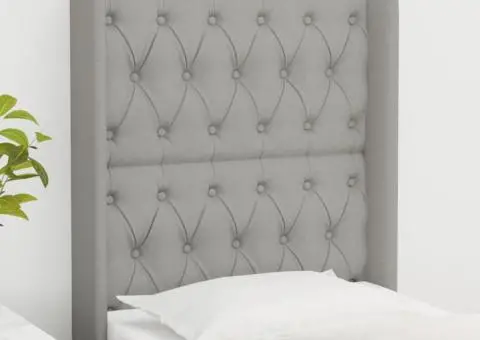 Tăblie de pat cu aripioare gri deschis 83x16x118/128 cm textil - 1/5